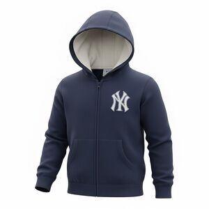 Vintage MLB New York Yankees Navy Blue Zip-Up Hoodie Warm Lined Pockets Size 5/6